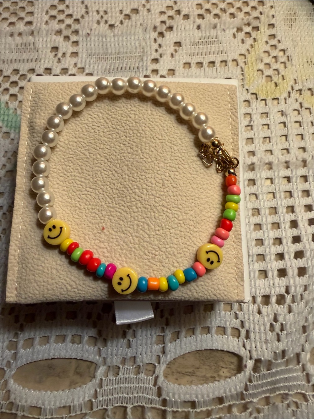 Adina Eden Pearl & Multicolor Smiley Bead Bracelet NIB